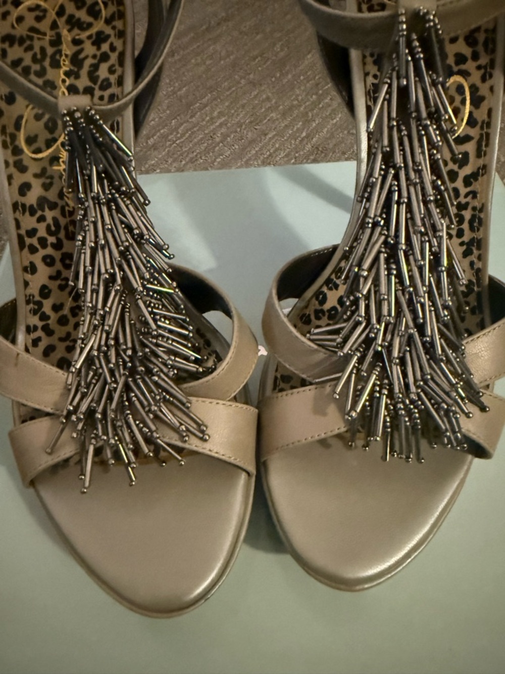 Jessica Simpson Champagne Metallic Strappy High Heel Sandals - Picture 3 of 9